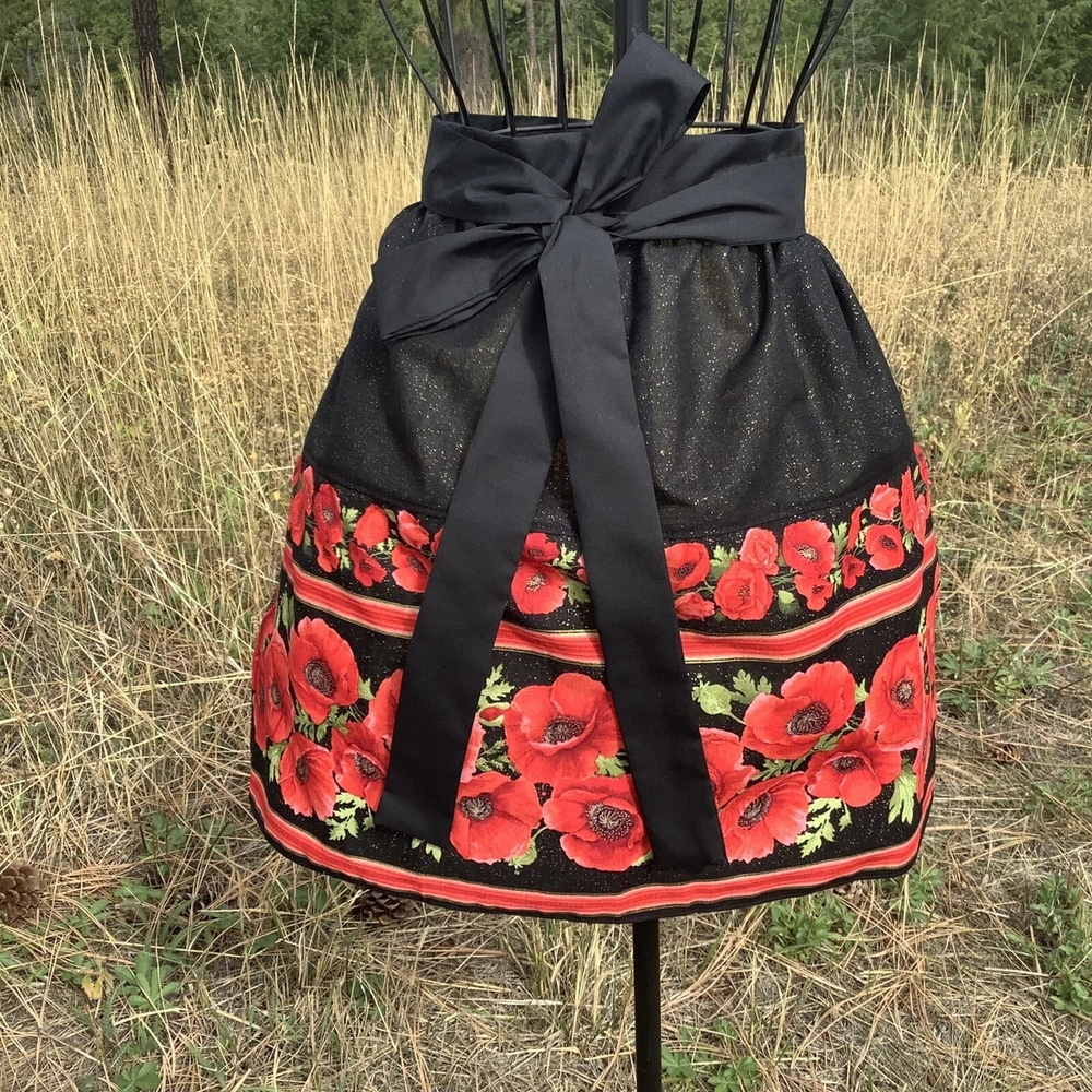 Floral Black Apron with Red Flowers